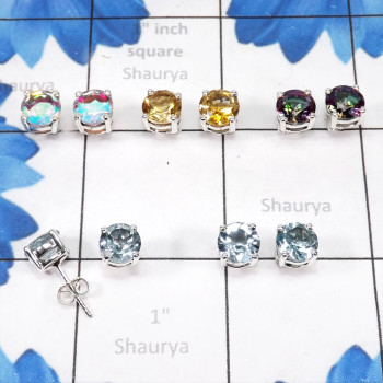 5pairs Mystic Quartz,Blue Topaz O - SSE899-925 Sterling Silver 7mm Round Shape Wholesale 5pairs Stud