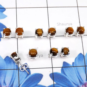 5pairs Tiger Eye O - SSE898-5Pairs Wholesale 6mm Round Shape Stud Earrings With Multi