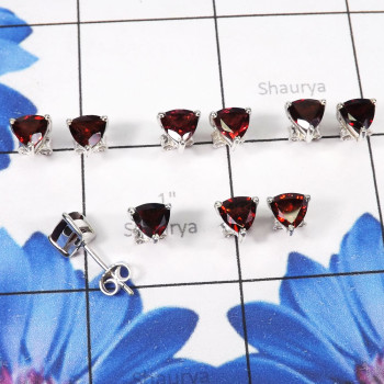 5Pairs Garnet Cut A - SSE897-6MM Trillian Shape Multi Gemstone Wholesale 5Pairs Stud E