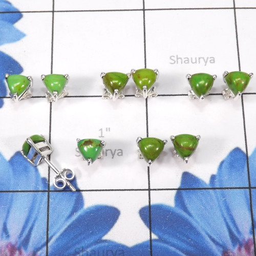 5Pairs Green Turquoise B - SSE897-6MM Trillian Shape Multi Gemstone Wholesale 5Pairs Stud E