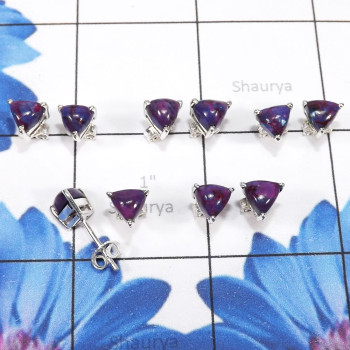 5Pairs Purple Turquoise C - SSE897-6MM Trillian Shape Multi Gemstone Wholesale 5Pairs Stud E