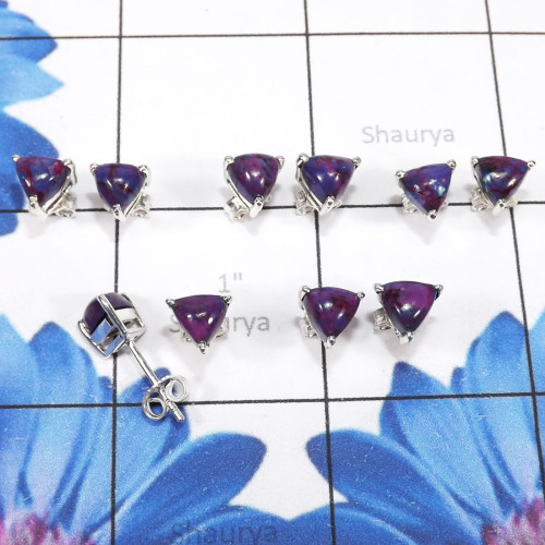 5Pairs Purple Turquoise C - SSE897-6MM Trillian Shape Multi Gemstone Wholesale 5Pairs Stud E