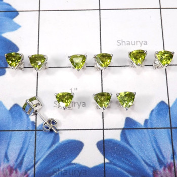 5Pairs Peridot cut O - SSE897-6MM Trillian Shape Multi Gemstone Wholesale 5Pairs Stud E