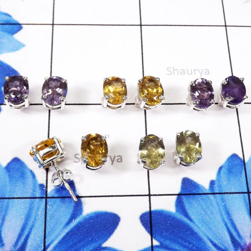 5Pairs Citrine,Amethyst Etc D - SSE896-6x8mm Oval Shape 5Pairs Wholesale Stud Earrings Lot of 92