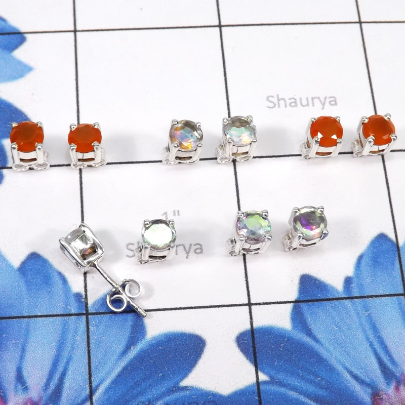 5Pairs Rainbow Mystic,Carnelian Cut G - SSE894-5mm Round Wholesale 5Pairs Stud Earrings Lot With Geniune 5Pairs Rainbow Mystic,Carnelian Cut G - SSE894-5mm Round Wholesale 5Pairs Stud Earrings Lot With Geniune