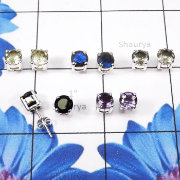 5Pairs Green Amethyst,labradorite Etc D - SSE892-6mm Round Lovely 5Pairs Lot of Multi Original Gemstone Ma