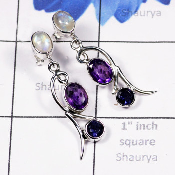 RAinbow, Amethyst, Iolite D - SDE782-UNIQUE DESIGN 925 STERLING SILVER MULTI STONE EARRING RAinbow, Amethyst, Iolite D - SDE782-UNIQUE DESIGN 925 STERLING SILVER MULTI STONE EARRING