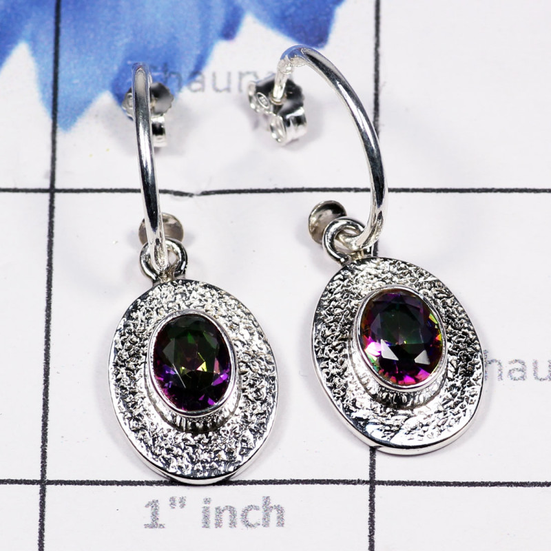 Mystic Cut C - SDE781-Rainbow Moonstone Unique Designer 925 Sterling Silver Ear