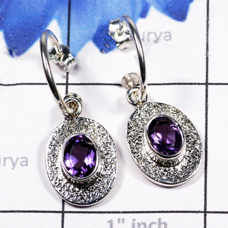 Amethyst Cut D - SDE781-Rainbow Moonstone Unique Designer 925 Sterling Silver Ear