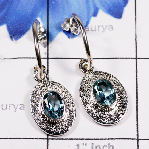 Blue Topaz Cut E - SDE781-Rainbow Moonstone Unique Designer 925 Sterling Silver Ear Blue Topaz Cut E - SDE781-Rainbow Moonstone Unique Designer 925 Sterling Silver Ear