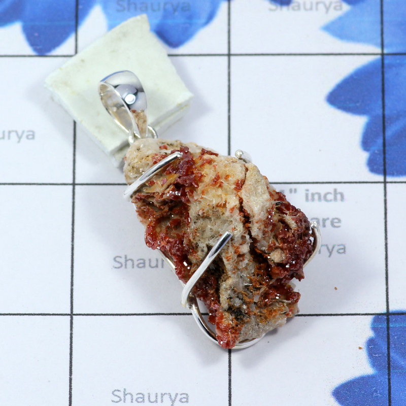 Vanadinite Druzy J - SVD999-BEAUTIFUL NATURAL VANADINITE DRUZY PRONG SET 925 STERLING Vanadinite Druzy J - SVD999-BEAUTIFUL NATURAL VANADINITE DRUZY PRONG SET 925 STERLING