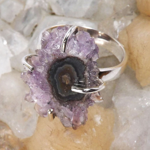 Amethyst Stalactite F - SSA997-Amethyst Stalactite Prong Setting Ring Manufactured 925 S Amethyst Stalactite F - SSA997-Amethyst Stalactite Prong Setting Ring Manufactured 925 S