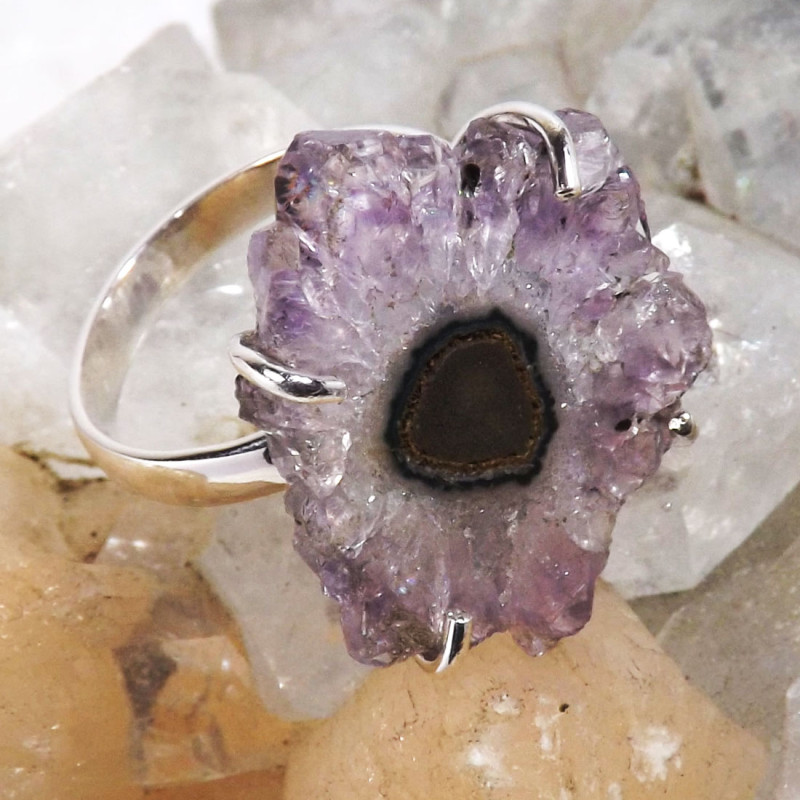 Amethyst Stalactite G - SSA997-Amethyst Stalactite Prong Setting Ring Manufactured 925 S Amethyst Stalactite G - SSA997-Amethyst Stalactite Prong Setting Ring Manufactured 925 S