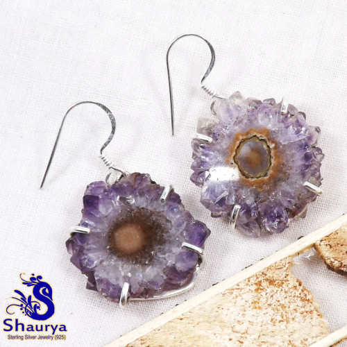 Amethyst Stalactite A - SSA995-Amethyst Stalactite Prong Setting Earring With 925 Sterli Amethyst Stalactite A - SSA995-Amethyst Stalactite Prong Setting Earring With 925 Sterli