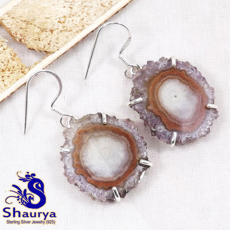 Amethyst Stalactite B - SSA995-Amethyst Stalactite Prong Setting Earring With 925 Sterli Amethyst Stalactite B - SSA995-Amethyst Stalactite Prong Setting Earring With 925 Sterli