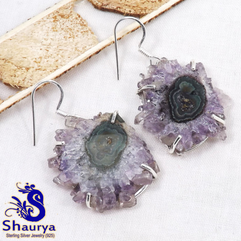 Amethyst Stalactite F - SSA995-Amethyst Stalactite Prong Setting Earring With 925 Sterli Amethyst Stalactite F - SSA995-Amethyst Stalactite Prong Setting Earring With 925 Sterli