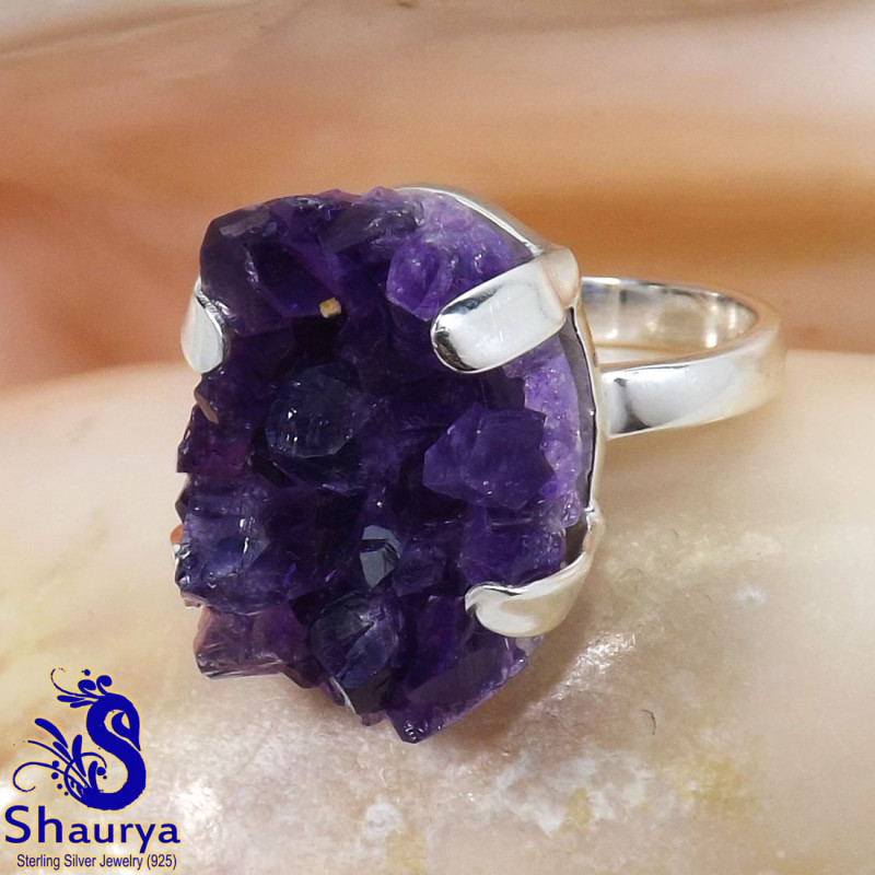 Amethyst Druzy D - AMS997-Natural Amethyst Druzy Prong Setting Ring Manufactured 92 Amethyst Druzy D - AMS997-Natural Amethyst Druzy Prong Setting Ring Manufactured 92