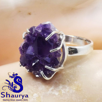 Amethyst Druzy E - AMS997-Natural Amethyst Druzy Prong Setting Ring Manufactured 92