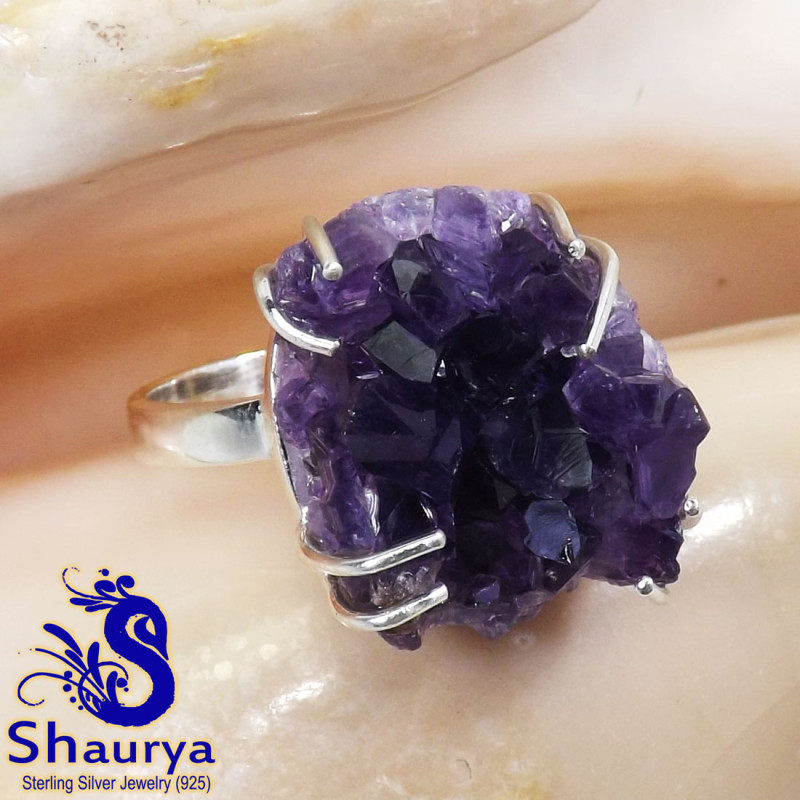 Amethyst Druzy G - AMS997-Natural Amethyst Druzy Prong Setting Ring Manufactured 92 Amethyst Druzy G - AMS997-Natural Amethyst Druzy Prong Setting Ring Manufactured 92