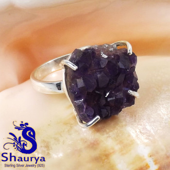 Amethyst Druzy H - AMS997-Natural Amethyst Druzy Prong Setting Ring Manufactured 92