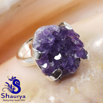 Amethyst Druzy I - AMS997-Natural Amethyst Druzy Prong Setting Ring Manufactured 92
