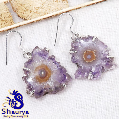 Amethyst Stalactite A - SSA994-Fabulous Prong Setting Earrings of Natural Amethyst Stala Amethyst Stalactite A - SSA994-Fabulous Prong Setting Earrings of Natural Amethyst Stala