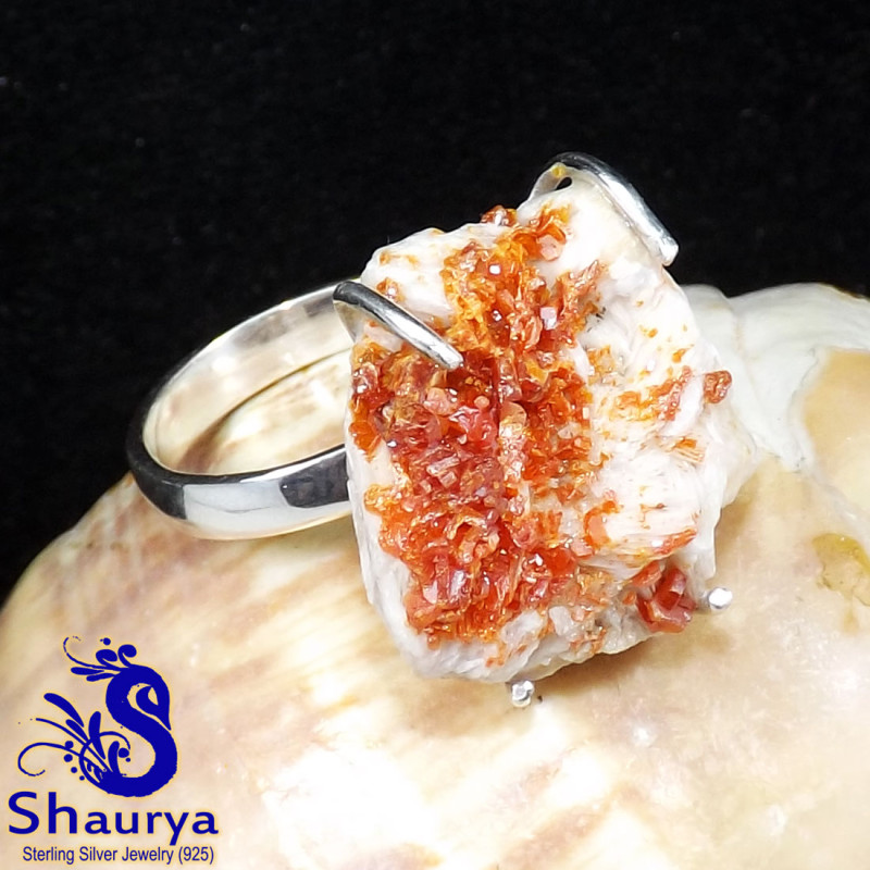 Vanadinite Druzy D - SVD997-New Vanadinite Druzy Gemstone Prong Setting Rings of 925 Vanadinite Druzy D - SVD997-New Vanadinite Druzy Gemstone Prong Setting Rings of 925