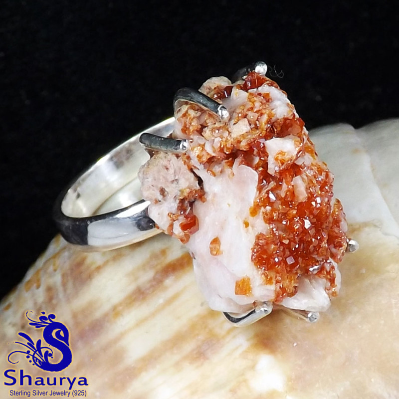 Vanadinite Druzy E - SVD997-New Vanadinite Druzy Gemstone Prong Setting Rings of 925 Vanadinite Druzy E - SVD997-New Vanadinite Druzy Gemstone Prong Setting Rings of 925
