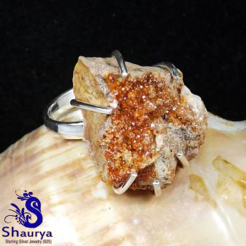 Vanadinite Druzy F - SVD997-New Vanadinite Druzy Gemstone Prong Setting Rings of  925