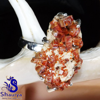 Vanadinite Druzy O - SVD997-New Vanadinite Druzy Gemstone Prong Setting Rings of  925
