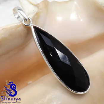 Black Onyx Cut C - BPS973-Black Onyx Cut Gemstone Bejal Pendant With 925 Sterling S Black Onyx Cut C - BPS973-Black Onyx Cut Gemstone Bejal Pendant With 925 Sterling S