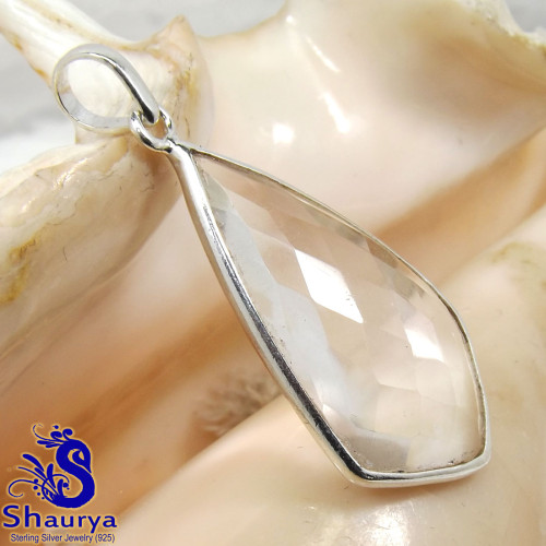 Crystal Quartz Cut C - BPS972-925 Sterling Silver Crystal Quartz Cut Gemstone Lightweig