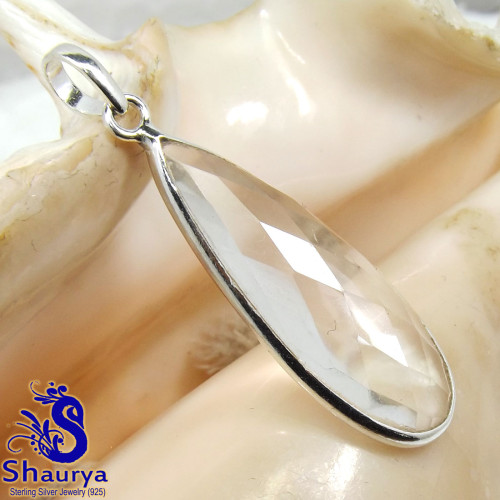 Crystal Quartz Cut D - BPS972-925 Sterling Silver Crystal Quartz Cut Gemstone Lightweig