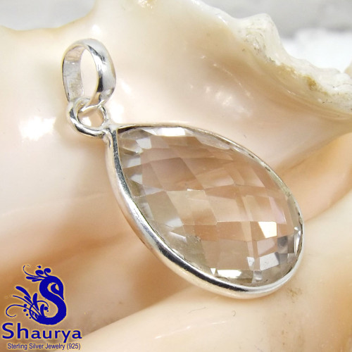 Crystal Quartz Cut O - BPS972-925 Sterling Silver Crystal Quartz Cut Gemstone Lightweig