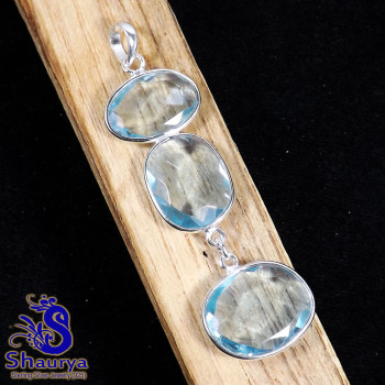 Blue Hydro Glass F - BPS969-Exclusive New Collection Bezal Three Stone Pendants of Mu Blue Hydro Glass F - BPS969-Exclusive New Collection Bezal Three Stone Pendants of Mu