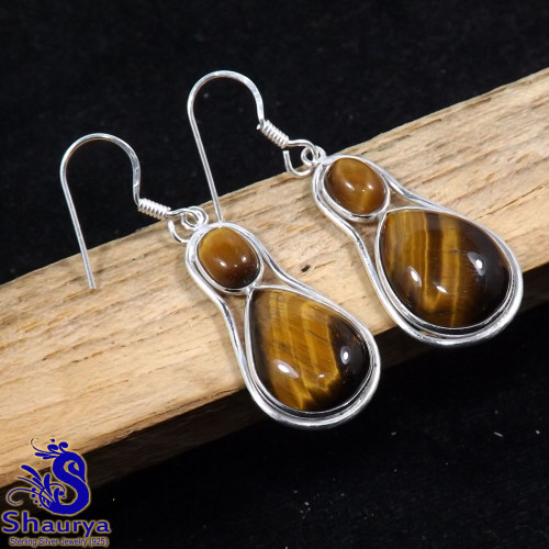 Tiger Eye A - BZE847-925 STERLING SILVER HANDMADE MULTI GEMSTONES EARRINGS