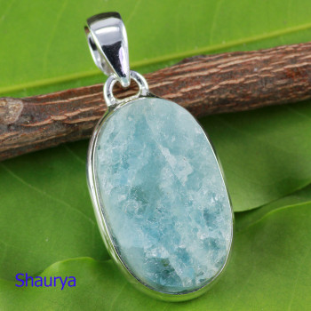 AQUAMARINE ROUGH A - AQR995-AQUAMARINE ROUGH GEMSTONE PENDANT MADE IN 925 STERLING SI