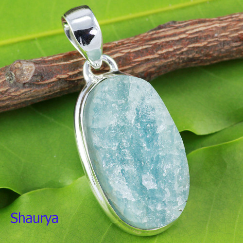 AQUAMARINE ROUGH I - AQR995-AQUAMARINE ROUGH GEMSTONE PENDANT MADE IN 925 STERLING SI
