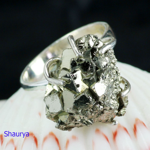 Pyrite Druzy B - DSP996-NATURAL PYRITE DRUZY GEMSTONE PRONG SET RINGS WITH 925 ST