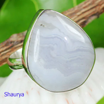 BLUE LACE AGATE J - BLC989- EXCLUSIVE HANDMADE BLUE LACE AGATE FANCY RINGS WITH 925