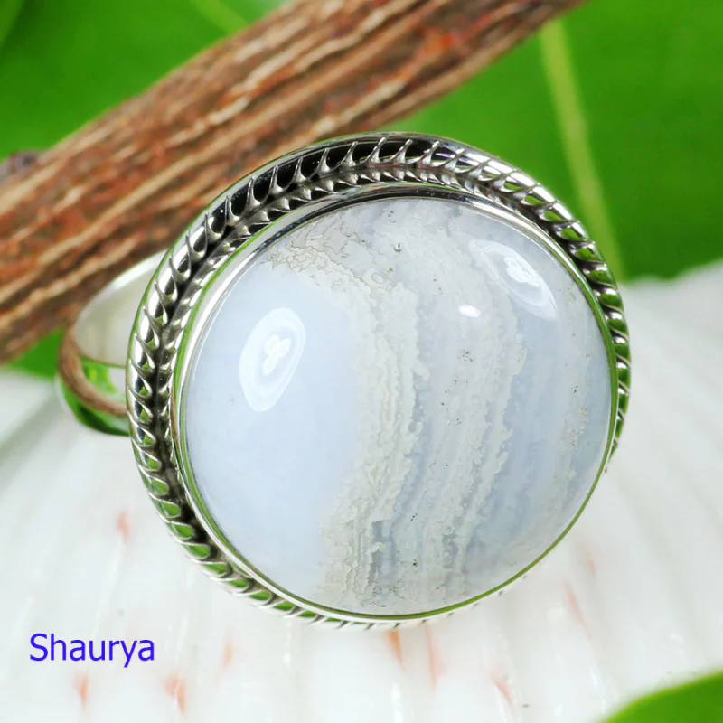 BLUE LACE AGATE A - BLC989- EXCLUSIVE HANDMADE BLUE LACE AGATE FANCY RINGS WITH 925 BLUE LACE AGATE A - BLC989- EXCLUSIVE HANDMADE BLUE LACE AGATE FANCY RINGS WITH 925