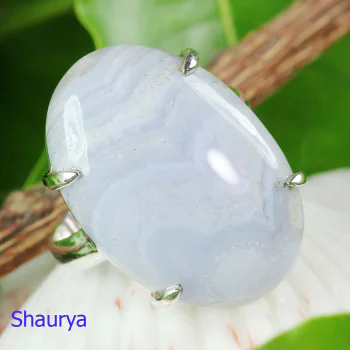 BLUE LACE AGATE C - BLC989- EXCLUSIVE HANDMADE BLUE LACE AGATE FANCY RINGS WITH 925