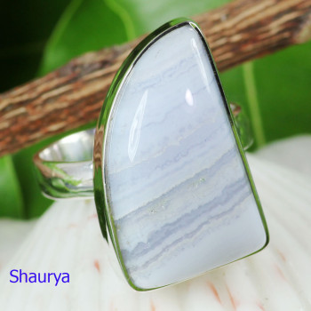 BLUE LACE AGATE G - BLC989- EXCLUSIVE HANDMADE BLUE LACE AGATE FANCY RINGS WITH 925