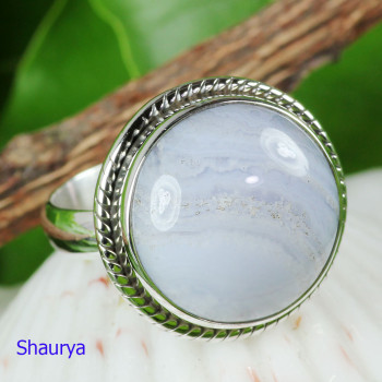 BLUE LACE AGATE I - BLC989- EXCLUSIVE HANDMADE BLUE LACE AGATE FANCY RINGS WITH 925