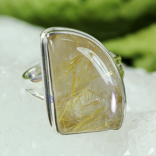 GOLDEN RUTILE A - GRT984- FANCY SHAPE GOLDEN RUTILE GEMSTONE RINGS MADE IN 925 STE