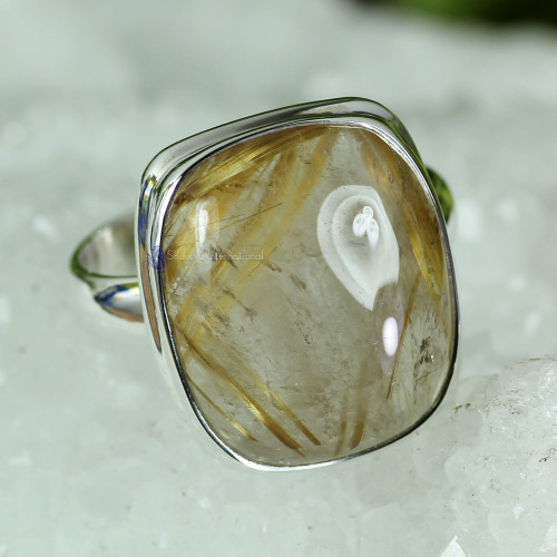GOLDEN RUTILE B - GRT982- EXCLUSIVE DESIGNS GOLDEN RUTILE GEMSTONE RINGS WITH 925