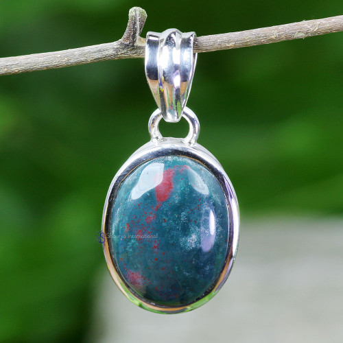 BLOOD AGATE C - BLD993- BLOOD AGATE GEMSTONE TRENDY PENDANTS WITH 925 STERLING S