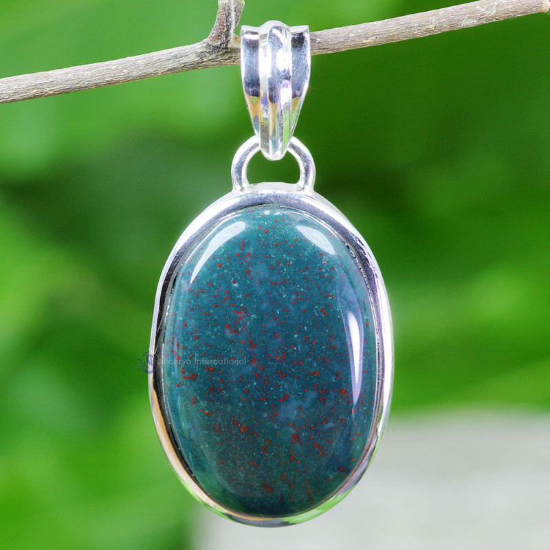 BLOOD AGATE I - BLD993- BLOOD AGATE GEMSTONE TRENDY PENDANTS WITH 925 STERLING S