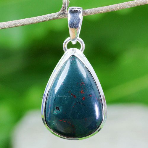 BLOOD AGATE E - BLD992- BLOOD AGATE GEMSTONE HANDMADE PENDANTS MADE IN 925 STERL