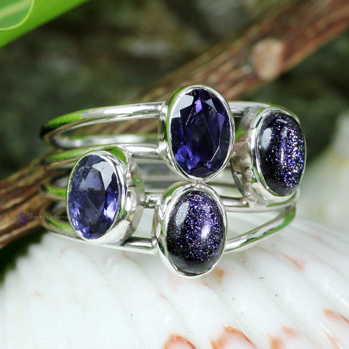 Iolite, Sand stone A - SDR725- FANTASTIC DESIGNER MULTI GEMSTONE RINGS MADE IN 925 STER